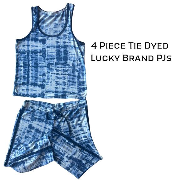 Lucky Brand 4 Piece Tie Dyed Pajama Set Medium M PJ Tank Pant Short drawstring - Picture 6 of 8